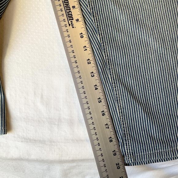 Avenue Women Jeans 16 Blue Denim Striped Capri Virtual Stretch Button 21" - Picture 6 of 10